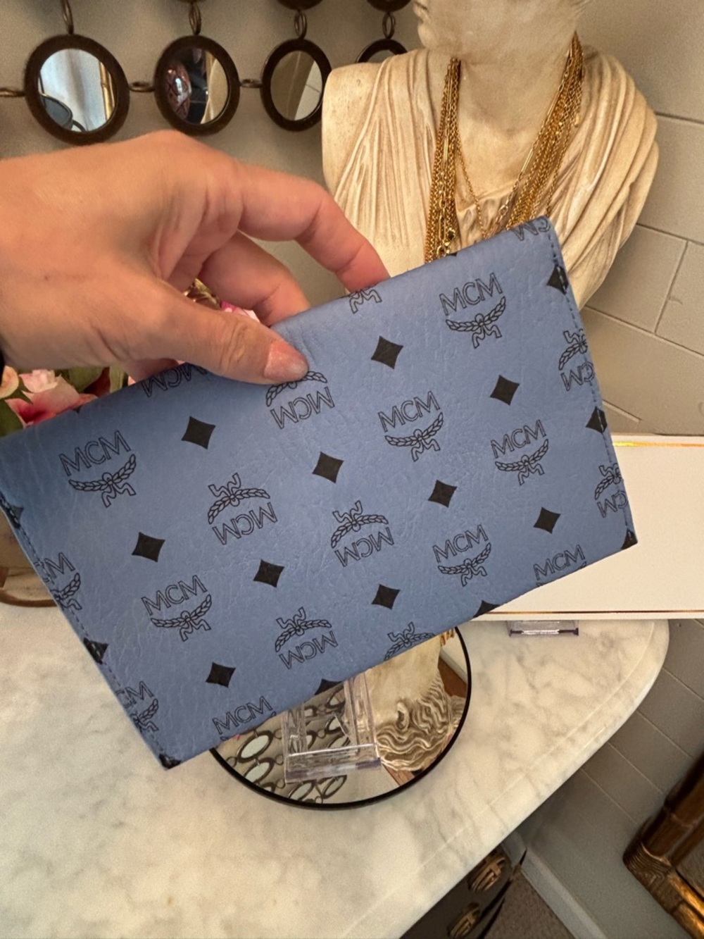 NIB MCM Women's snap envelope Clutch - Pink or Blue GWP - Picture 13 of 14
